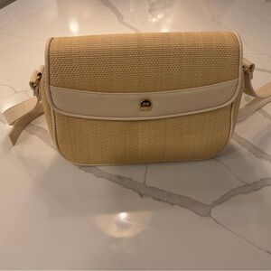 Aigner Straw & Leather Crossbody Bag Beige Tan | Adjustable Strap Summer